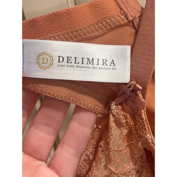 Delimira Peach Underwire Bra Lace Floral Unlined Unpadded Size 32B - Picture 2 of 4